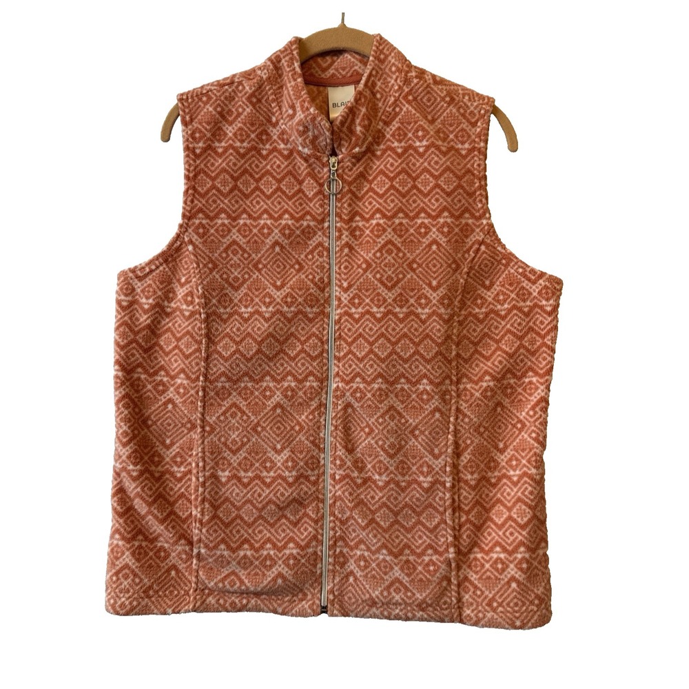 Blair Orange Geometric Fleece Midweight Full Zip Vest M Americana Cabincore